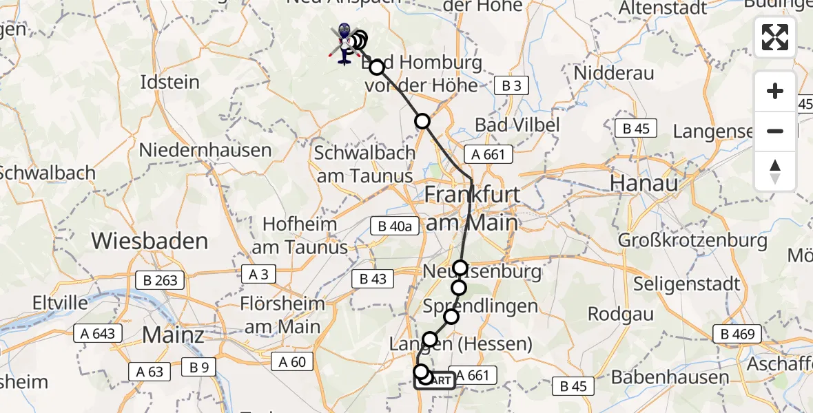 Flugroute Polizeihubschrauber Flughafen Frankfurt-Egelsbach - Neu-Anspach, 07 Juni 2026, 12:23