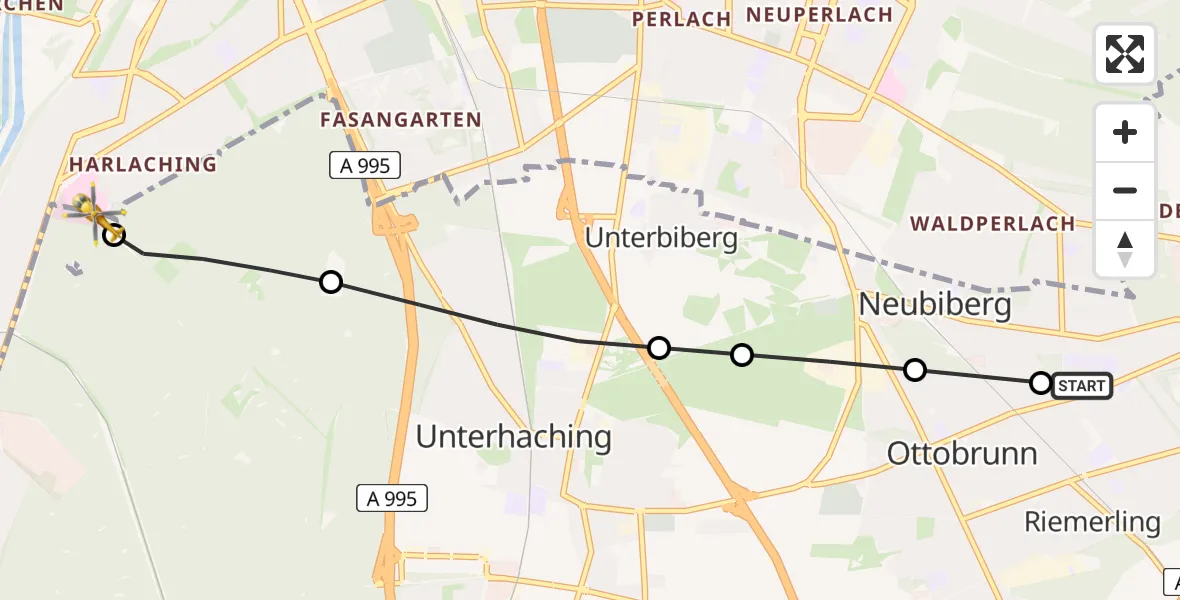 Flugroute Rettungshubschrauber Ottobrunn - ADAC Air Rescue Center Hubschrauberlandeplatz (Christoph 1), 07 Juni 2026, 12:45
