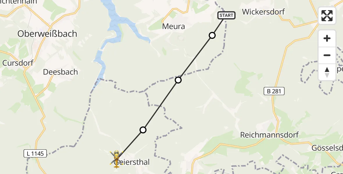 Flugroute Rettungshubschrauber Saalfeld/Saale - Neuhaus am Rennweg, 07 Juni 2026, 12:45