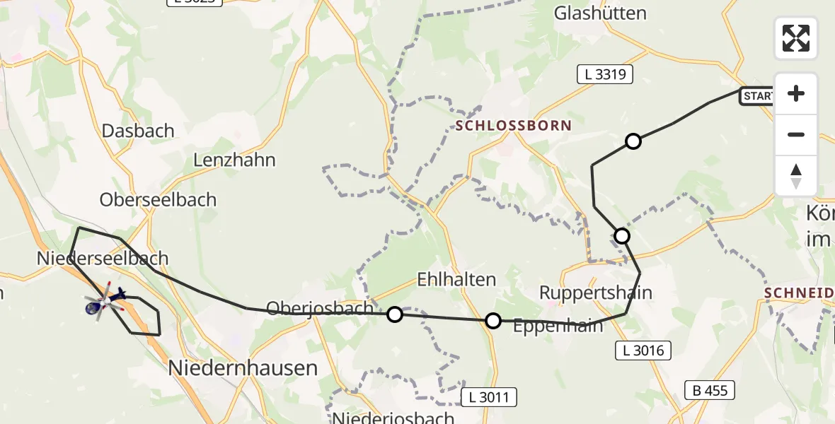 Flugroute Polizeihubschrauber Königstein im Taunus - Niedernhausen, 07 Juni 2026, 12:52