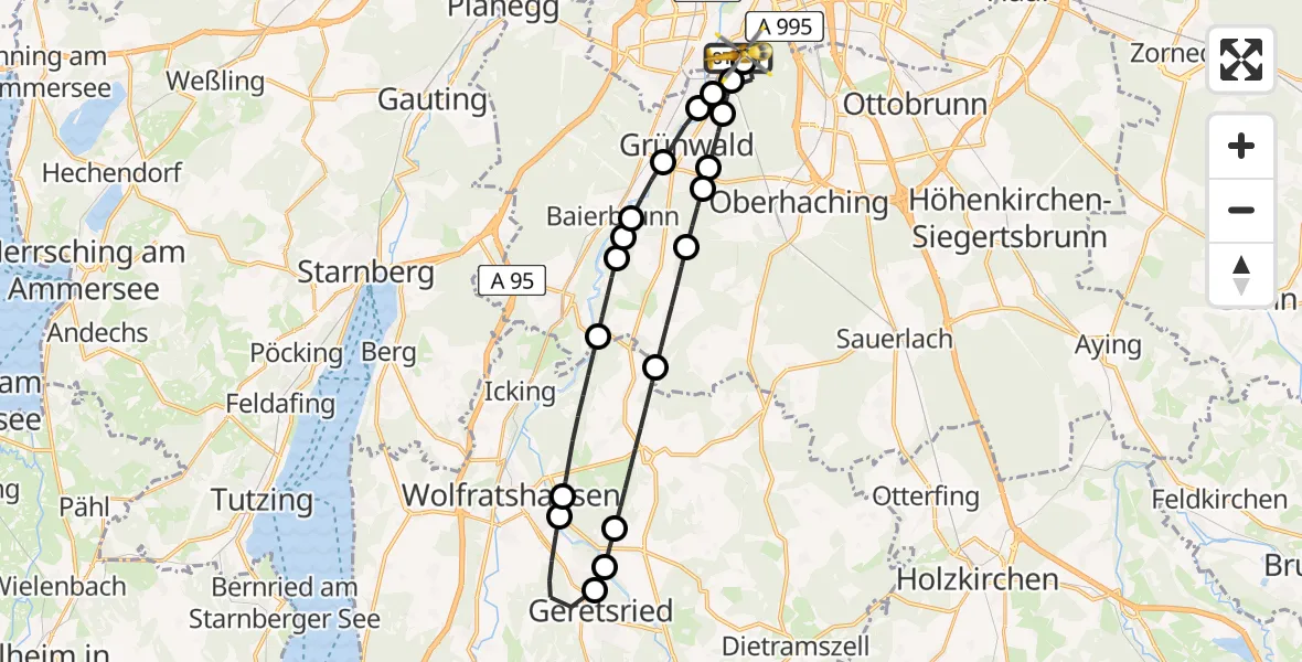 Flugroute Rettungshubschrauber ADAC Air Rescue Center Hubschrauberlandeplatz (Christoph 1) - ADAC Air Rescue Center Hubschrauberlandeplatz (Christoph 1), 07 Juni 2026, 12:57
