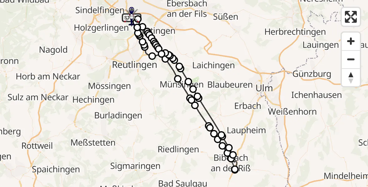 Flugroute Polizeihubschrauber Flughafen Stuttgart - Flughafen Stuttgart, 07 Juni 2026, 13:03