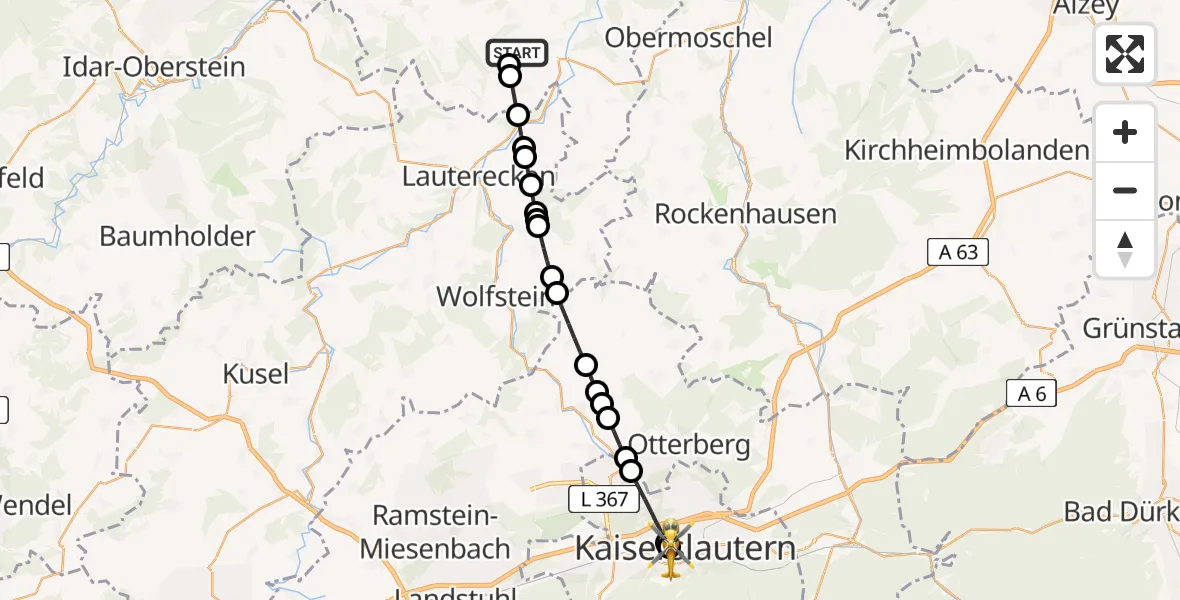 Flugroute Rettungshubschrauber Desloch - Westpfalz Hospital Kaiserslautern, 07 Juni 2026, 13:05
