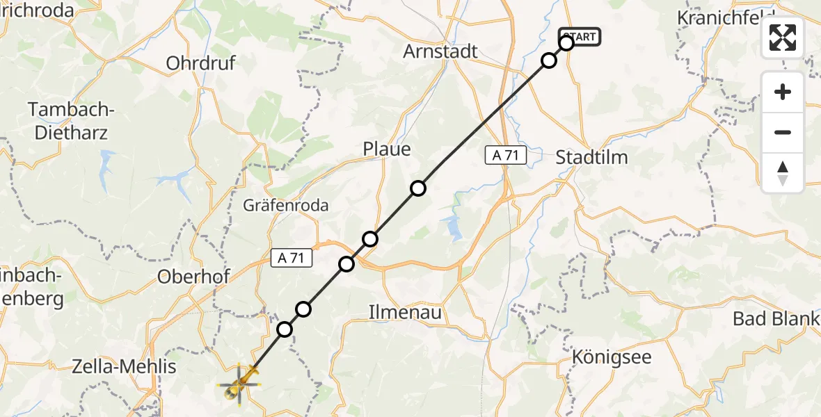 Flugroute Rettungshubschrauber Arnstadt-Alkersleben Flugplatz - Suhl, 07 Juni 2026, 13:07