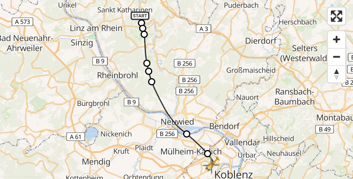 Flugroute Rettungshubschrauber Sankt Katharinen (Landkreis Neuwied) - Koblenz, 07 Juni 2026, 13:15