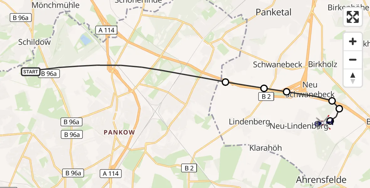 Flugroute Polizeihubschrauber Berlin - Ahrensfelde Hubschrauberlandeplatz, 07 Juni 2026, 13:42