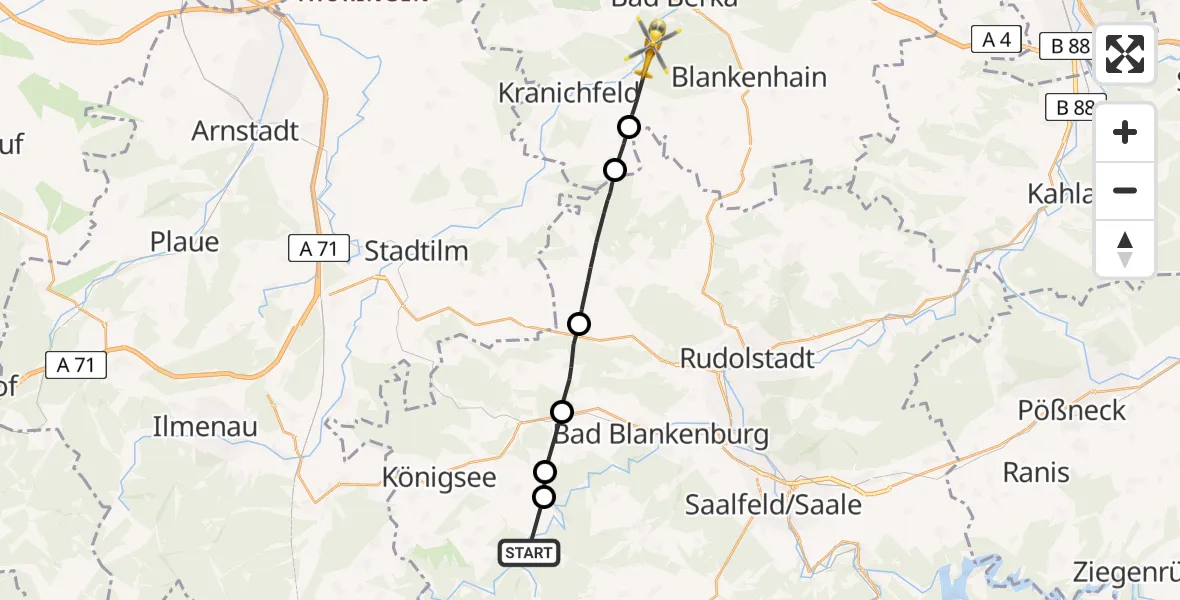 Flugroute Rettungshubschrauber Unterweißbach - Bad Berka, 07 Juni 2026, 13:47