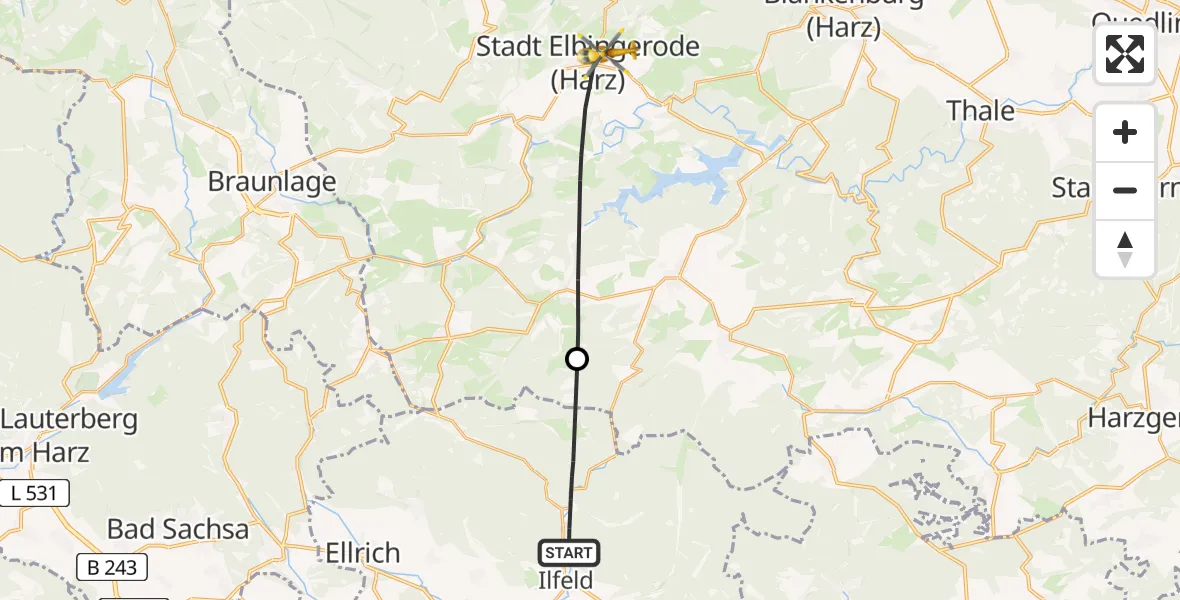 Flugroute Rettungshubschrauber Harztor - Oberharz am Brocken, 07 Juni 2026, 14:04