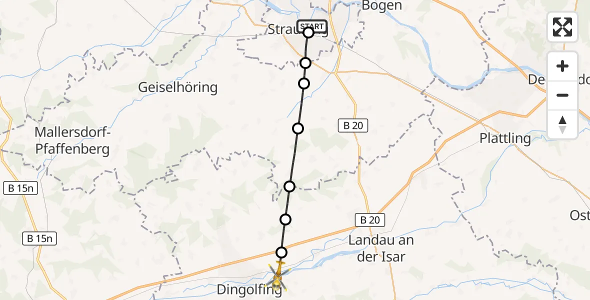 Flugroute Rettungshubschrauber Sankt Elisabeth Hospital Straubing - Gottfrieding, 07 Juni 2026, 14:24