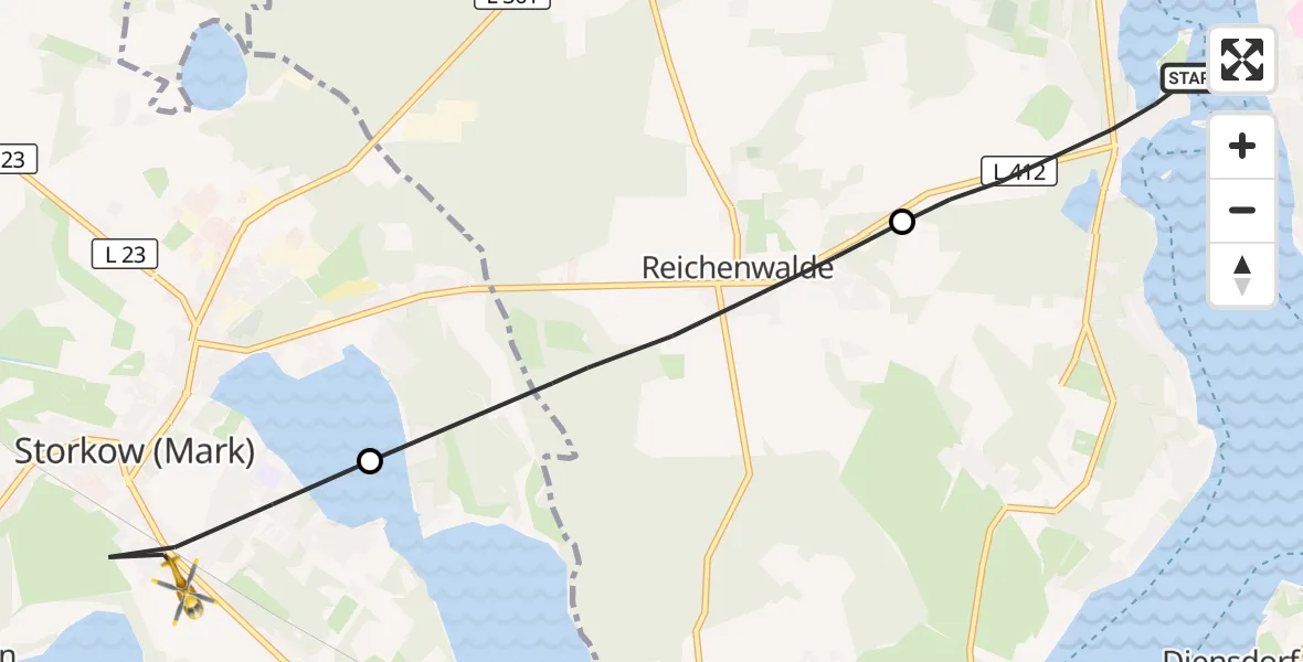 Flugroute Rettungshubschrauber Bad Saarow - Storkow (Mark), 07 Juni 2026, 14:36