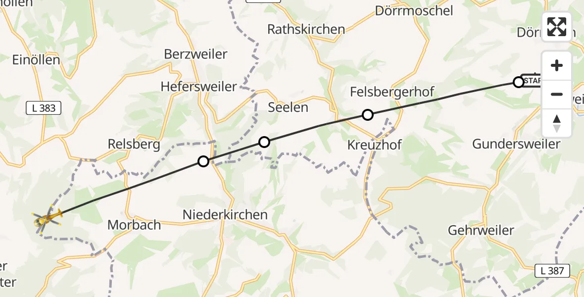 Flugroute Rettungshubschrauber Imsweiler UL - Niederkirchen, 07 Juni 2026, 14:38