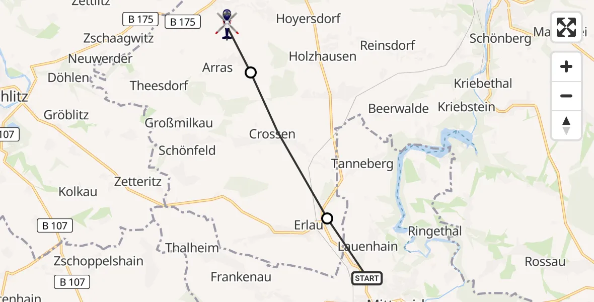 Flugroute Polizeihubschrauber Mittweida - Geringswalde, 07 Juni 2026, 14:46