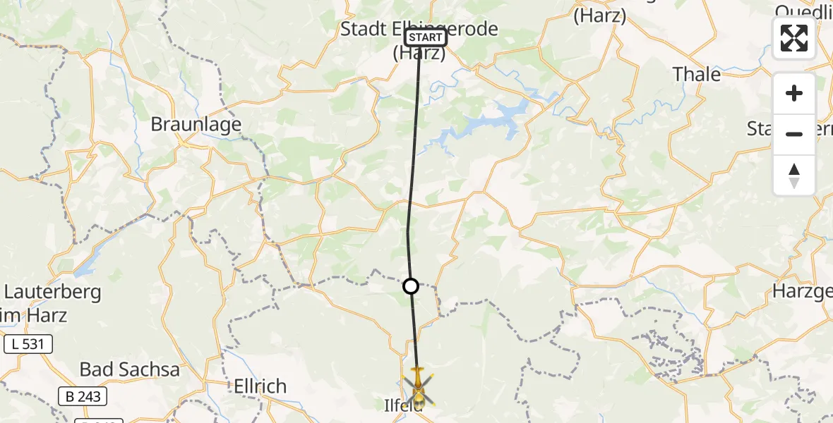 Flugroute Rettungshubschrauber Oberharz am Brocken - Harztor, 07 Juni 2026, 14:49