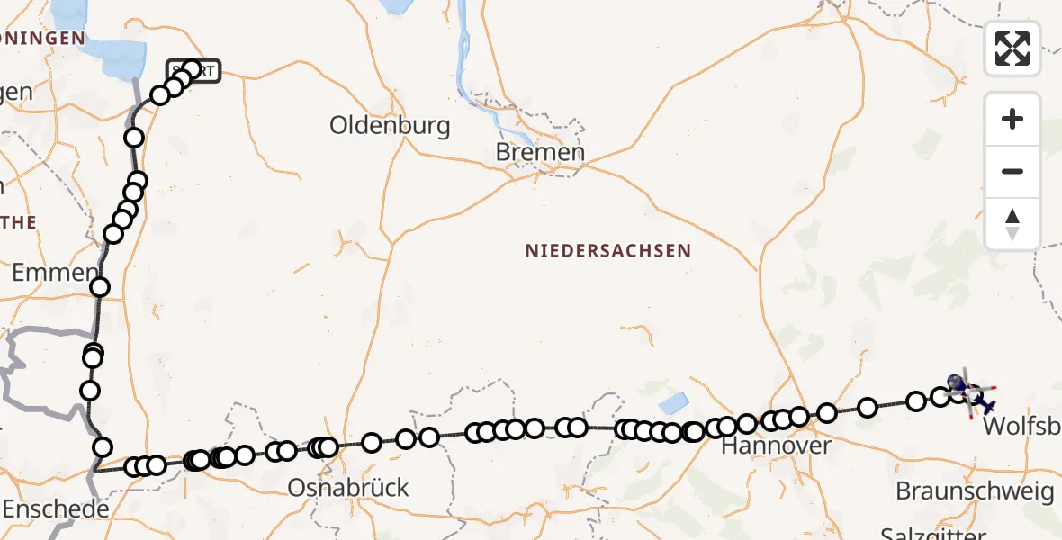 Flugroute Polizeihubschrauber Flugplatz Leer-Papenburg - Gifhorn Bundespolizei Hubschrauberlandeplatz, 07 Juni 2026, 14:50