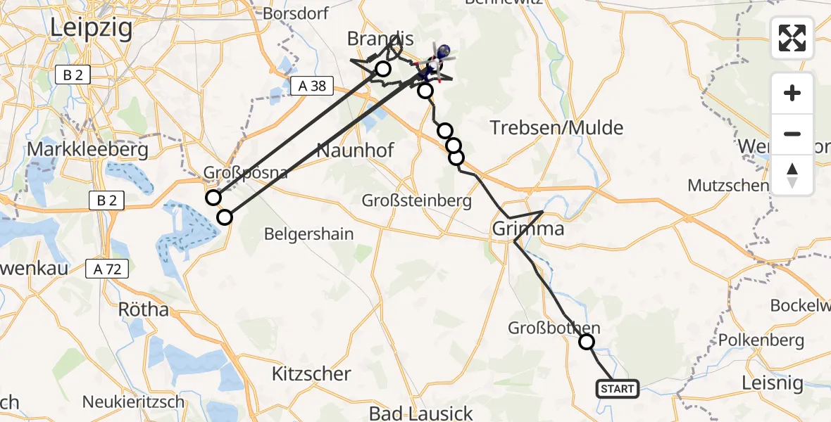 Flugroute Polizeihubschrauber Colditz - Brandis, 07 Juni 2026, 14:53