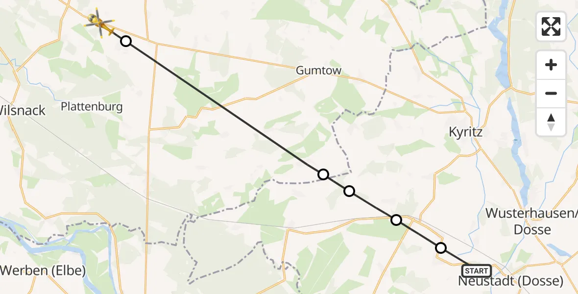 Flugroute Rettungshubschrauber Neustadt (Dosse) - Plattenburg, 07 Juni 2026, 15:05