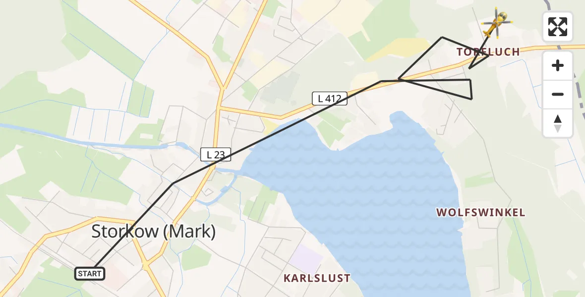 Flugroute Rettungshubschrauber Storkow (Mark) - Storkow (Mark), 07 Juni 2026, 15:15