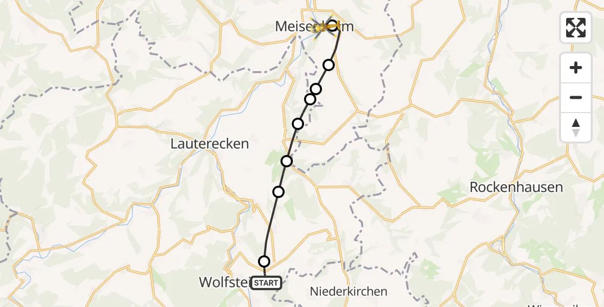 Flugroute Rettungshubschrauber Wolfstein - Meisenheim, 07 Juni 2026, 15:15