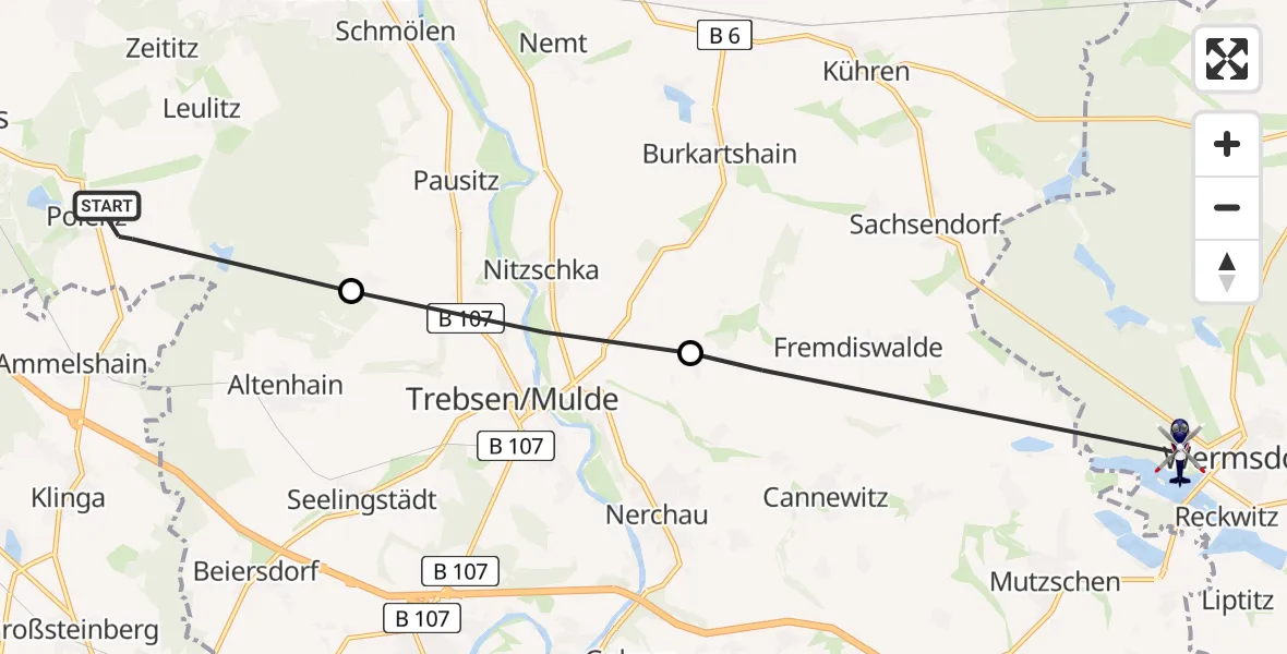 Flugroute Polizeihubschrauber Brandis - Wermsdorf, 07 Juni 2026, 15:27