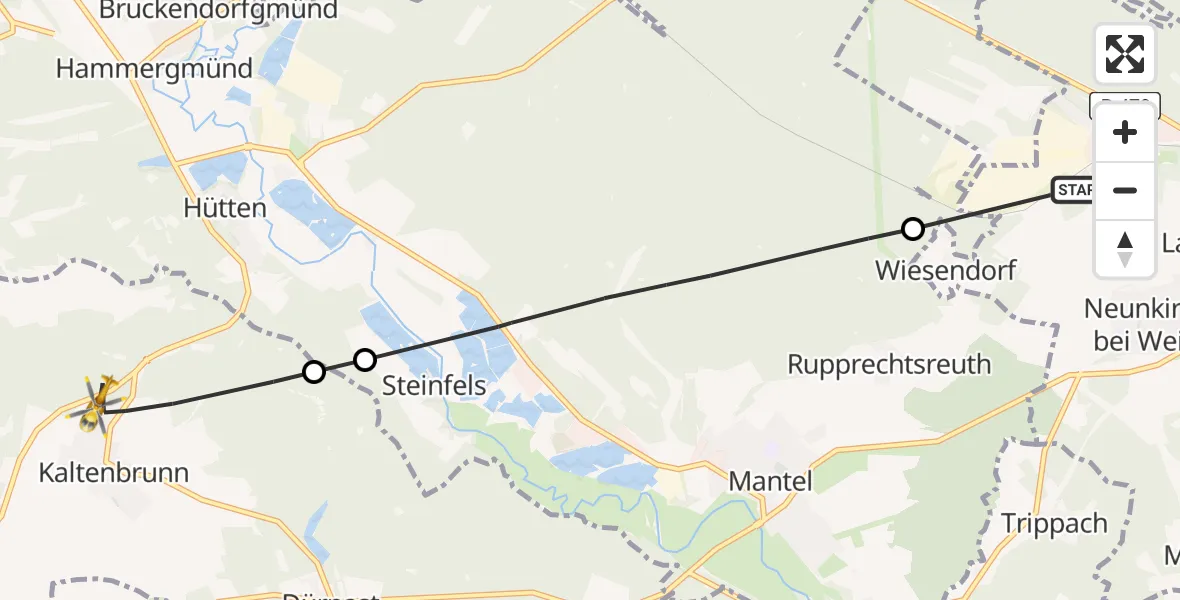 Flugroute Rettungshubschrauber Weiden i.d.OPf. - Weiherhammer, 07 Juni 2026, 15:30