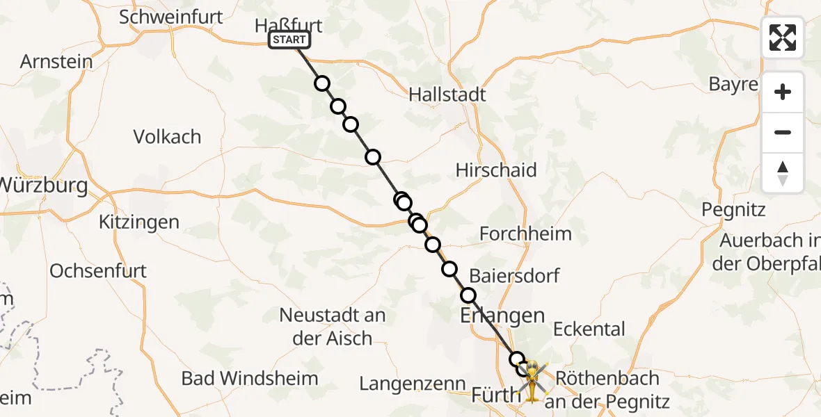 Flugroute Ambulanzhubschrauber Knetzgau - Flughafen Nuremberg, 07 Juni 2026, 15:31