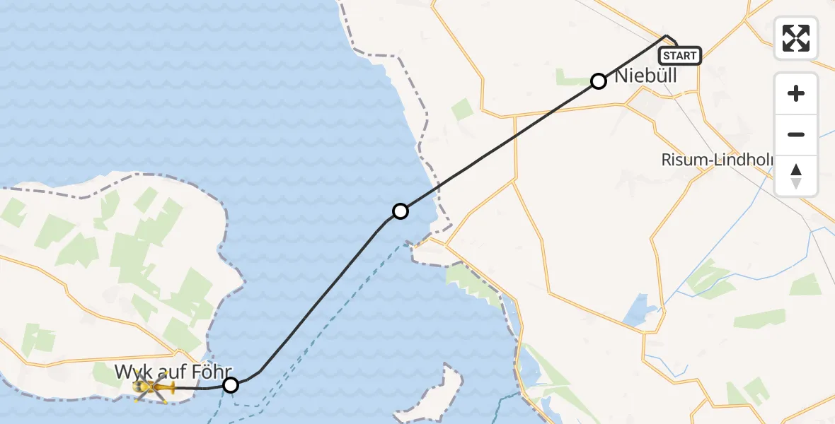 Flugroute Rettungshubschrauber Niebüll - Wyk auf Föhr, 07 Juni 2026, 15:38