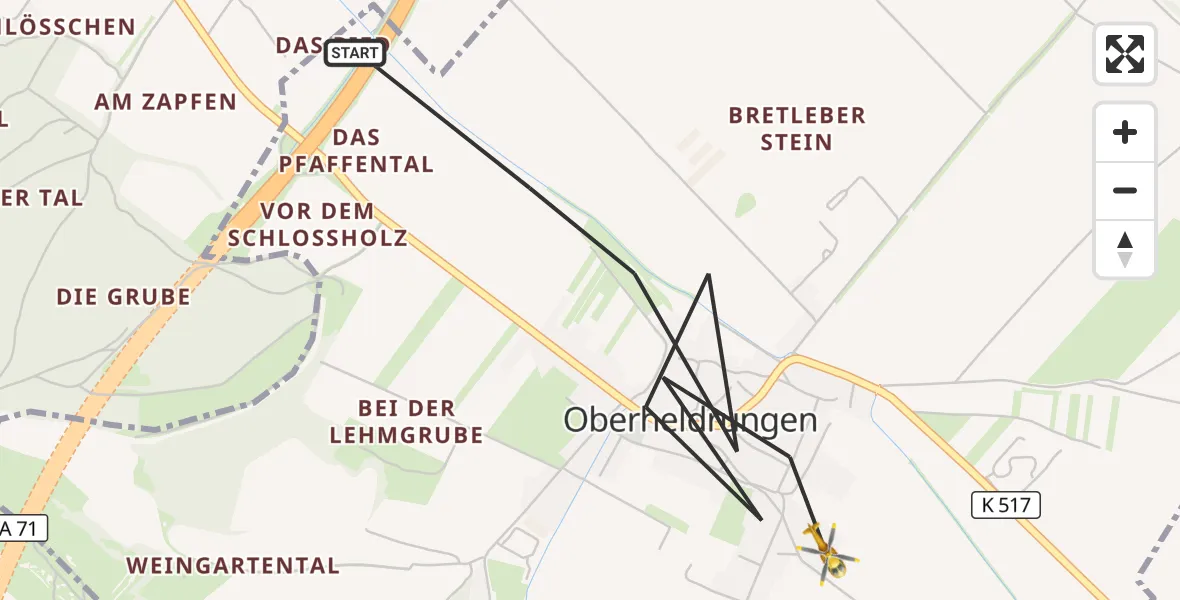 Flugroute Rettungshubschrauber Oberheldrungen - Oberheldrungen, 07 Juni 2026, 15:45