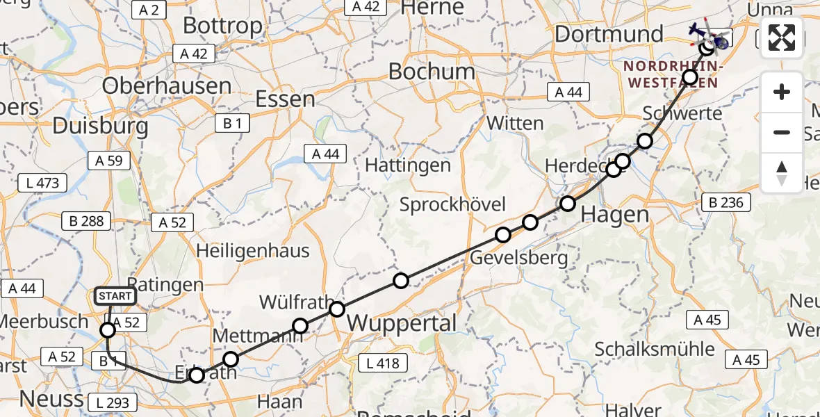 Flugroute Polizeihubschrauber Düsseldorf Flughafen - Dortmund Flughafen, 07 Juni 2026, 15:47