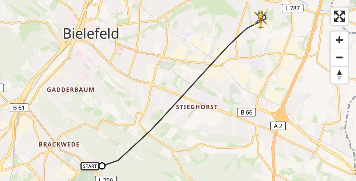Flugroute Rettungshubschrauber Luftrettungszentrum Bielefeld - Bielefeld, 07 Juni 2026, 15:47