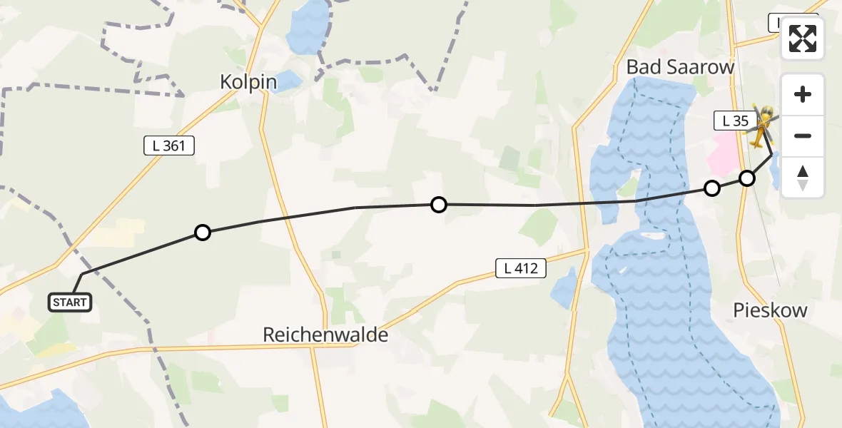 Flugroute Rettungshubschrauber Storkow (Mark) - Bad Saarow, 07 Juni 2026, 15:53
