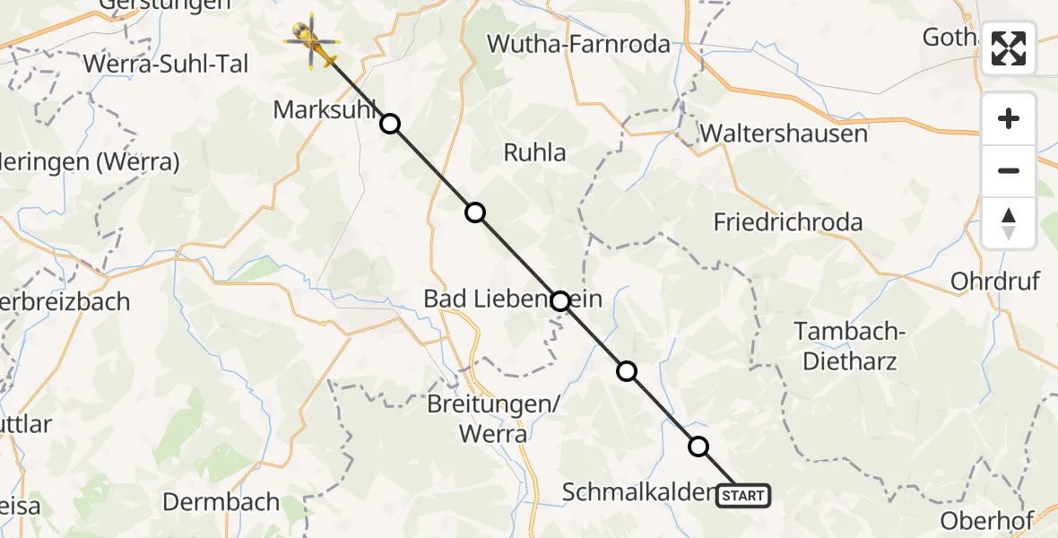 Flugroute Rettungshubschrauber Schmalkalden - Gerstungen, 07 Juni 2026, 15:54
