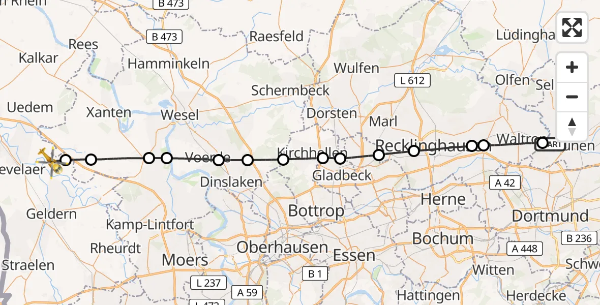 Flugroute Rettungshubschrauber Lünen - Kevelaer, 07 Juni 2026, 15:56