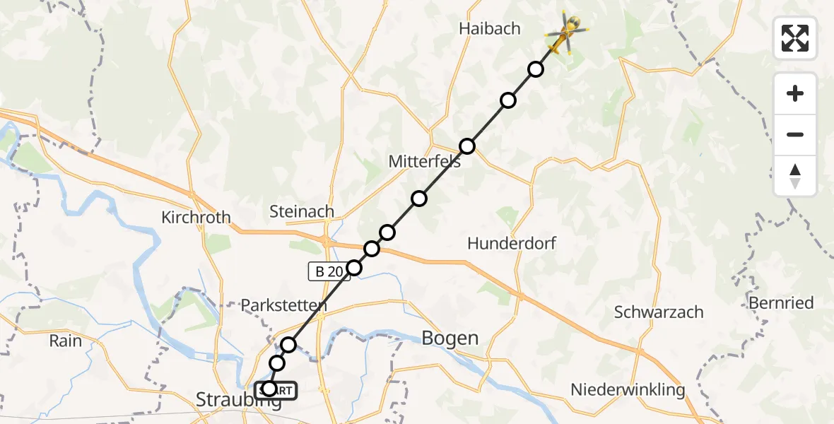 Flugroute Rettungshubschrauber Sankt Elisabeth Hospital Straubing - Haibach, 07 Juni 2026, 16:11
