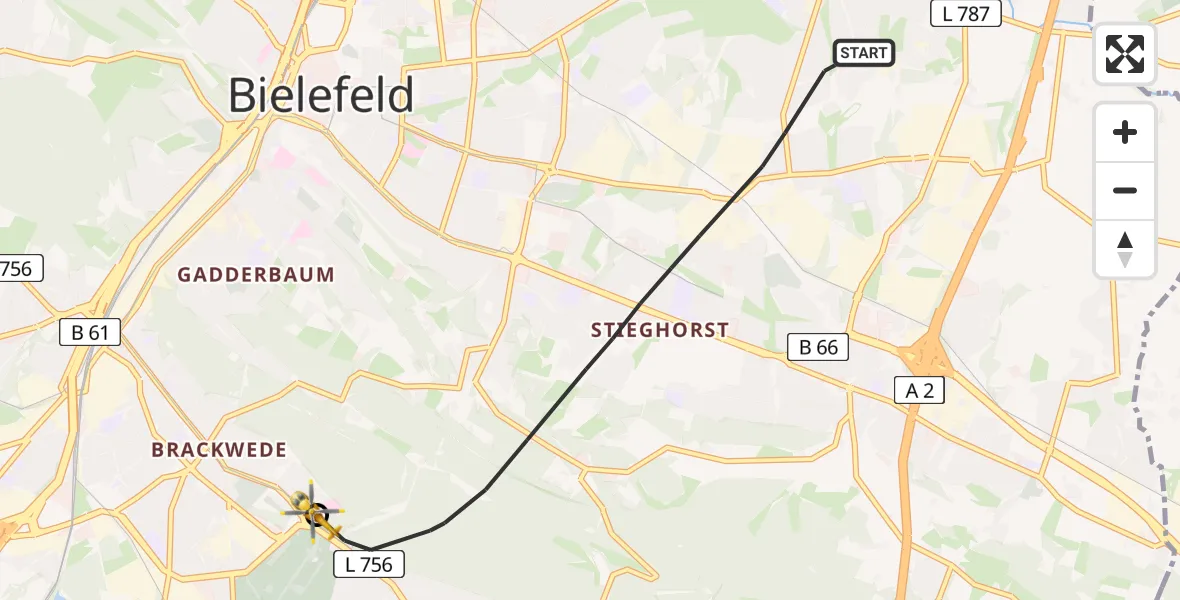Flugroute Rettungshubschrauber Bielefeld - Luftrettungszentrum Bielefeld, 07 Juni 2026, 16:28