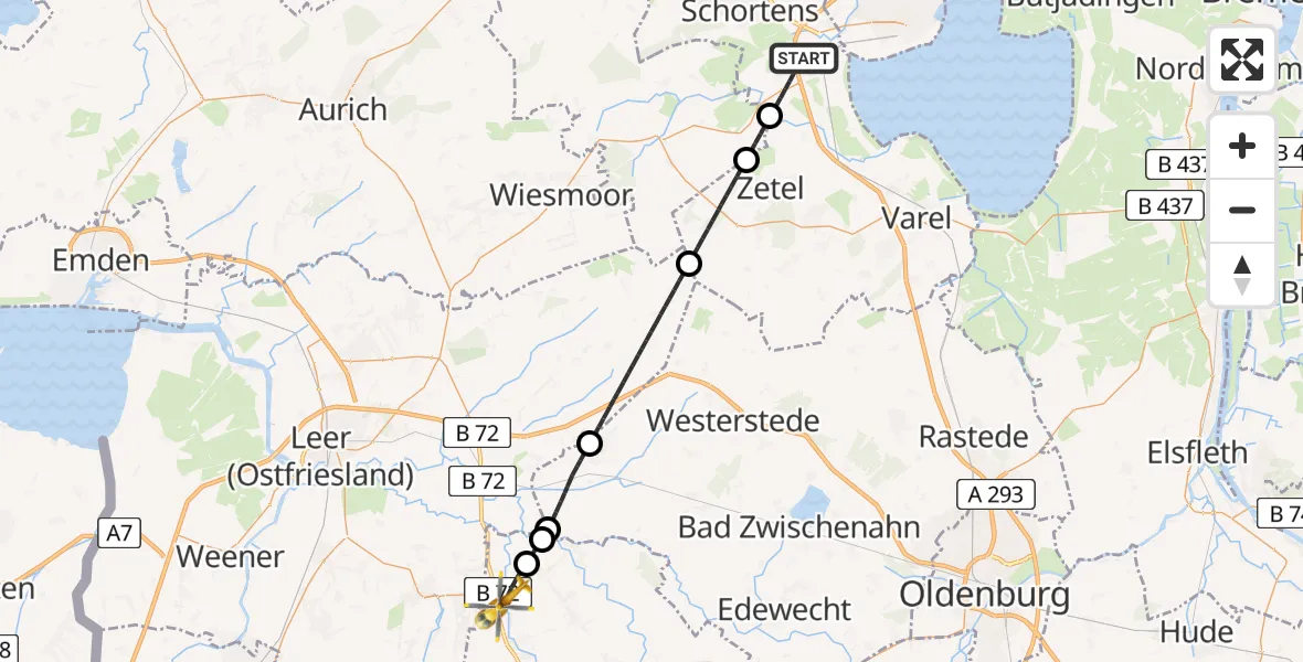 Flugroute Rettungshubschrauber Sande - Saterland, 07 Juni 2026, 16:33