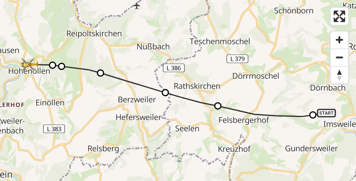 Flugroute Rettungshubschrauber Imsweiler UL - Hohenöllen, 07 Juni 2026, 16:38