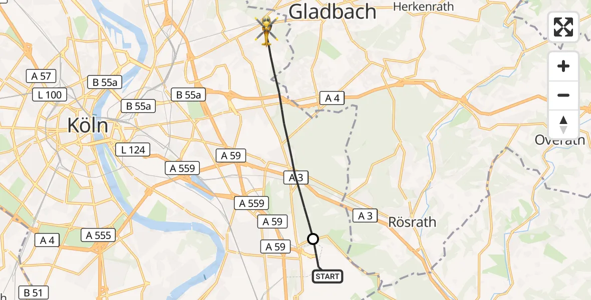 Flugroute Rettungshubschrauber Köln Bonn Flughafen - Köln, 07 Juni 2026, 16:41