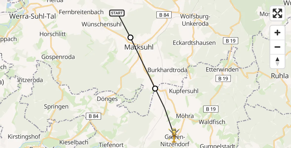 Flugroute Rettungshubschrauber Werra-Suhl-Tal - Bad Salzungen, 07 Juni 2026, 16:41