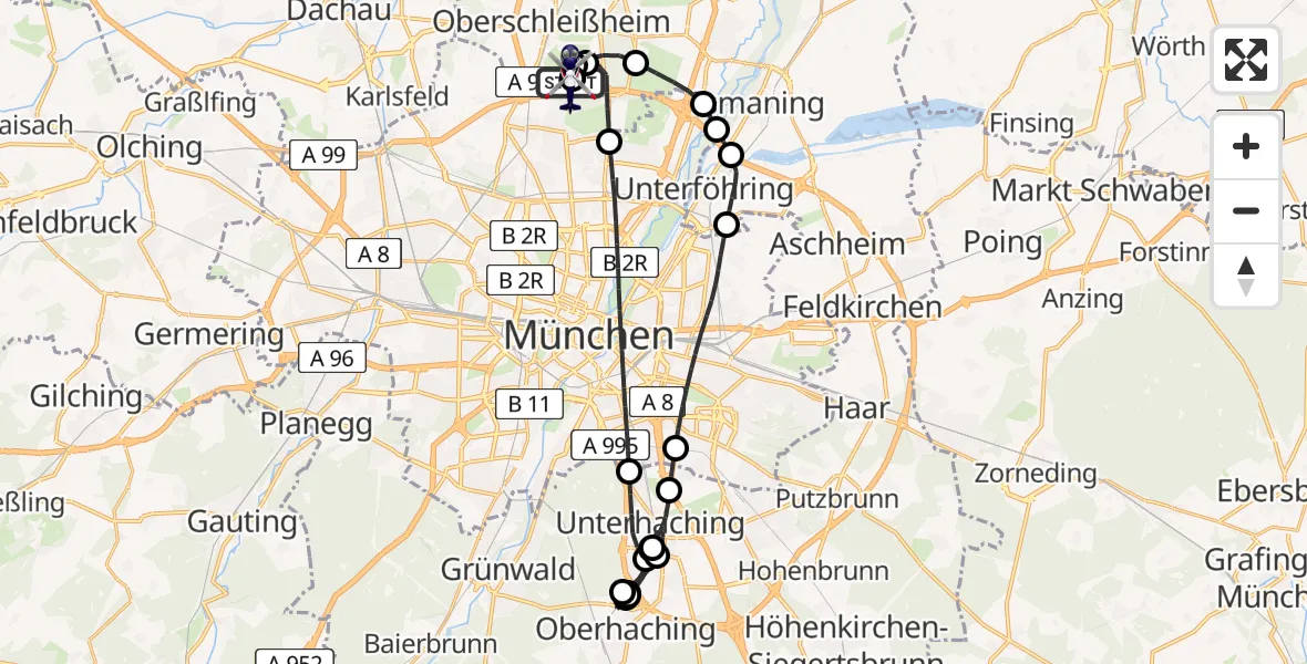 Flugroute Polizeihubschrauber Oberschleißheim - Oberschleißheim, 07 Juni 2026, 16:42