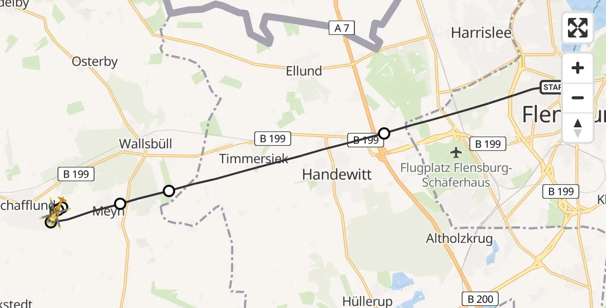 Flugroute Rettungshubschrauber Flensburg - Schafflund, 07 Juni 2026, 16:42