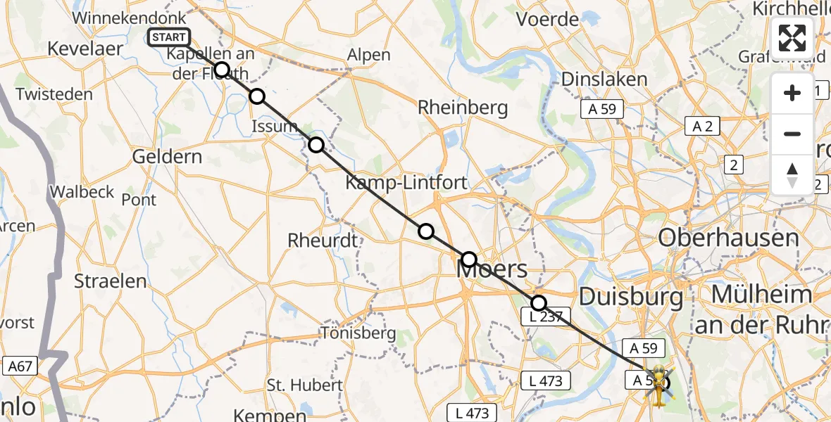 Flugroute Rettungshubschrauber Kevelaer - Duisburg Air Rescue Hubschrauberlandeplatz (Christoph 9), 07 Juni 2026, 16:43