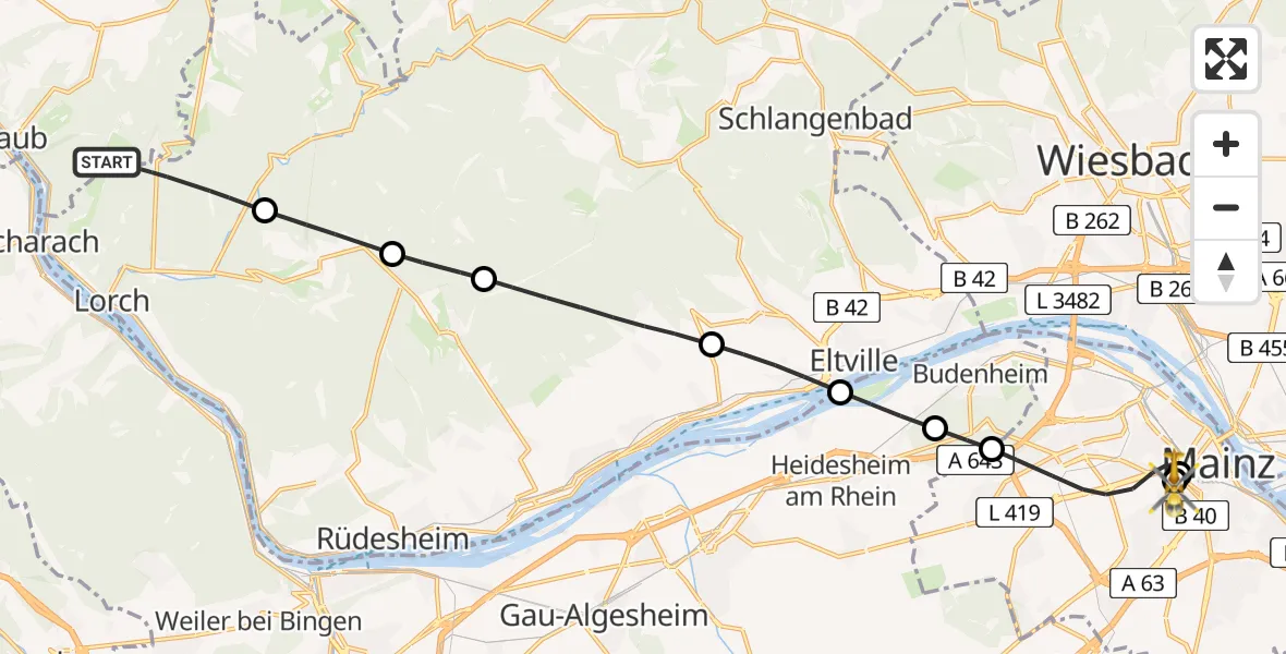 Flugroute Rettungshubschrauber Lorch - Mainz University Hospital, 07 Juni 2026, 16:43