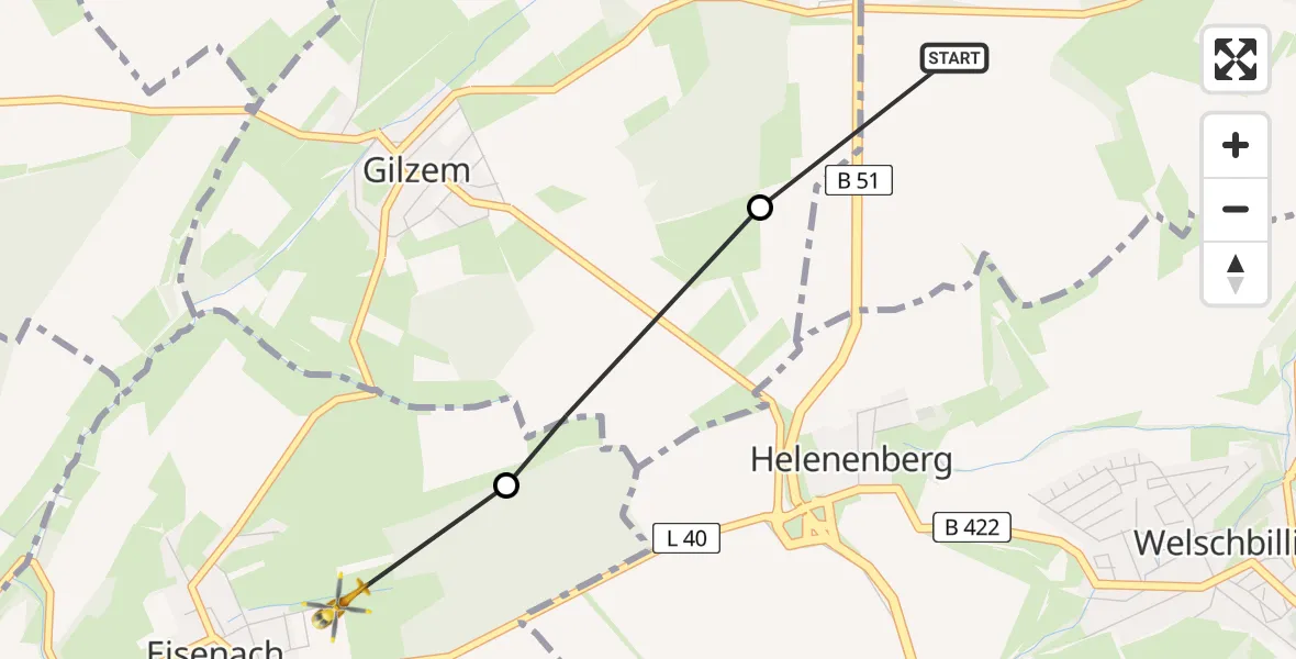 Flugroute Rettungshubschrauber Idesheim - Eisenach, 07 Juni 2026, 17:06