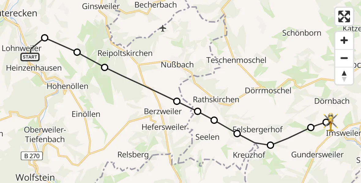 Flugroute Rettungshubschrauber Lohnweiler - Imsweiler UL, 07 Juni 2026, 17:10