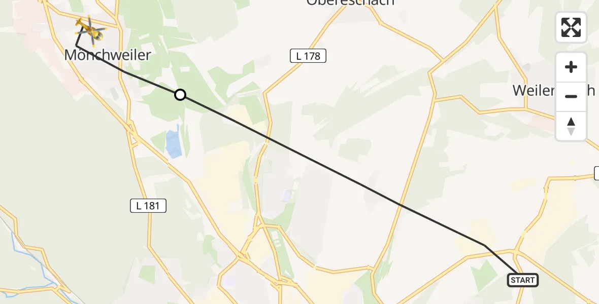 Flugroute Ambulanzhubschrauber Villingen-Schwenningen - Mönchweiler, 07 Juni 2026, 17:13