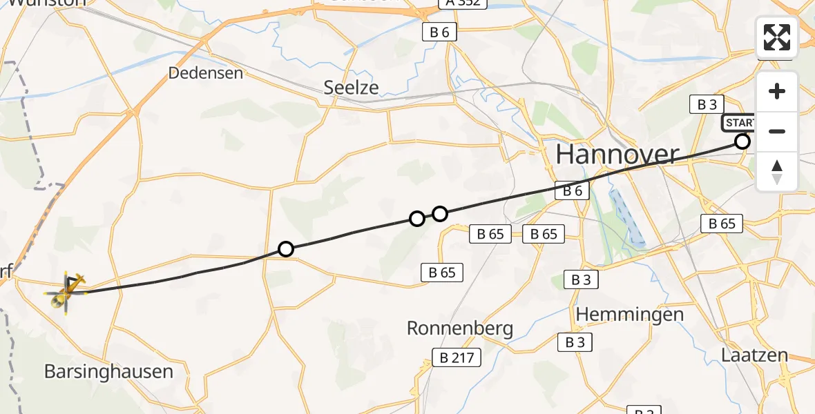 Flugroute Rettungshubschrauber Hannover Luftrettung Hubschrauberlandeplatz (Christoph 4) - Barsinghausen, 07 Juni 2026, 17:15