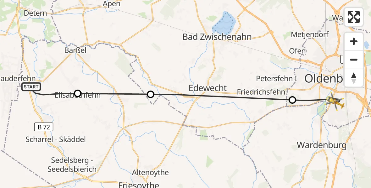 Flugroute Rettungshubschrauber Saterland - Oldenburg (Oldb), 07 Juni 2026, 17:17