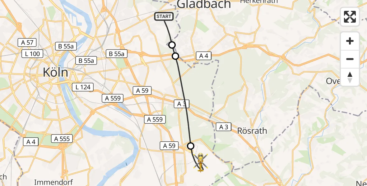 Flugroute Rettungshubschrauber Köln - Köln Bonn Flughafen, 07 Juni 2026, 17:21