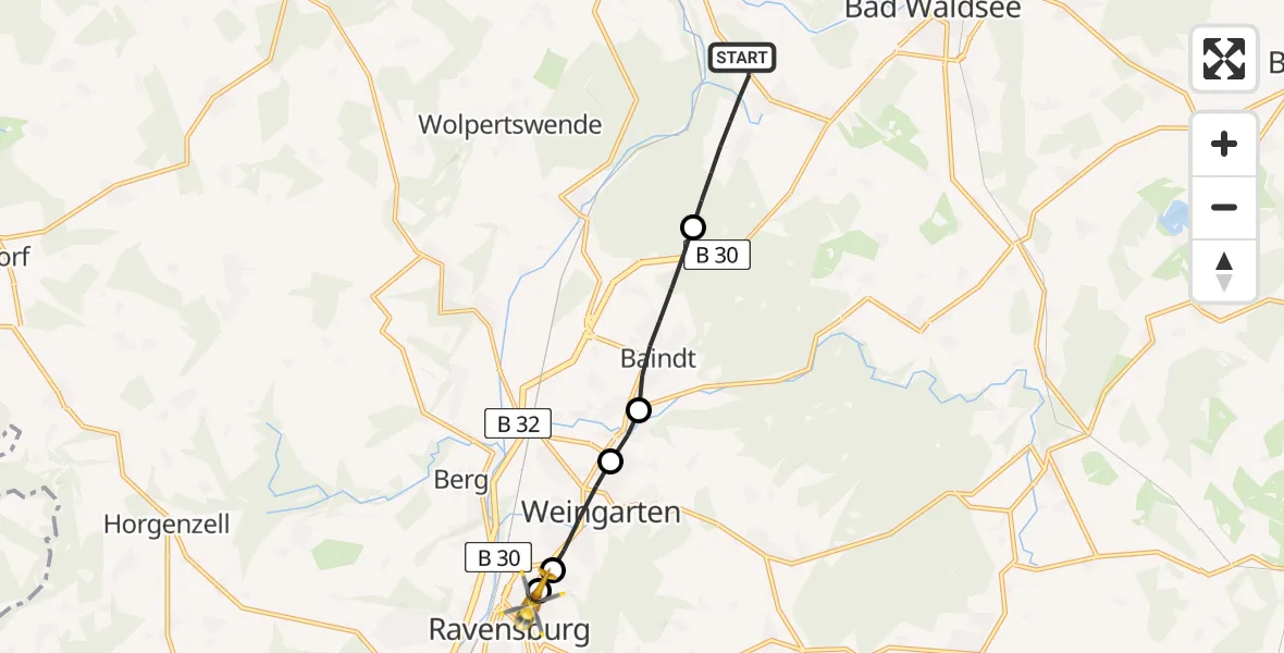 Flugroute Rettungshubschrauber Bad Waldsee - Sankt Elisabeth Hospital, 07 Juni 2026, 17:45