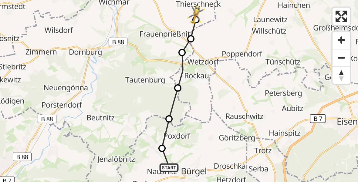 Flugroute Rettungshubschrauber Nausnitz - Thierschneck, 07 Juni 2026, 17:46
